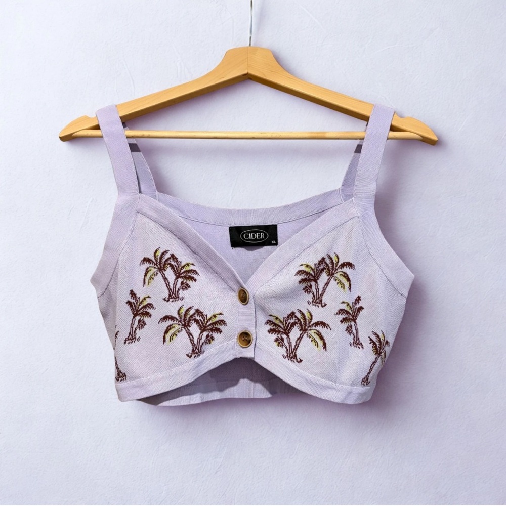 💜 Cider Lavender Palm Tree Knit Crop Top XL Y2K Button Front
